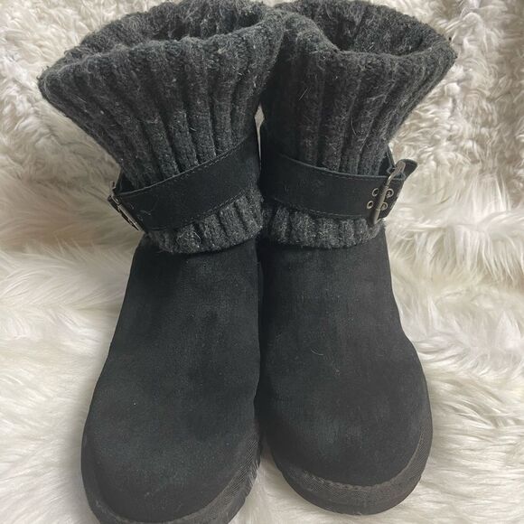 UGG Australia Cambridge 1003175 leather Suede black Knit top Buckle Boots SZ8 - Picture 5 of 13